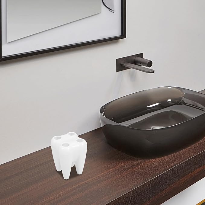 Sosoport 2pcs Cute Tooth Shaped Toothbrush Holder Stand Bathroom Decor with Ventilation for Countertop Organization and Travel Use