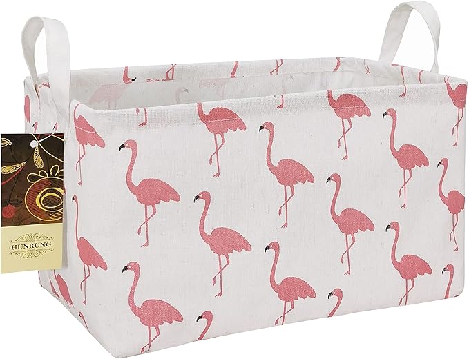 HUNRUNG Rectangle Storage Basket Cute Canvas Organizer Bin for Pet/Children Toys, Books, Clothes Perfect for Rooms/Playroom(Rectangle Flamingo)