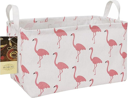 HUNRUNG Rectangle Storage Basket Cute Canvas Organizer Bin for Pet/Children Toys, Books, Clothes Perfect for Rooms/Playroom(Rectangle Flamingo)