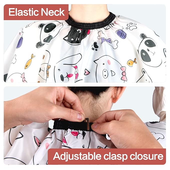 Kids Barber Cape with Neck Duster Brush, Professional Salon Hair Cutting Cape with Adjustable Snap Closure(Cartoon Cat)