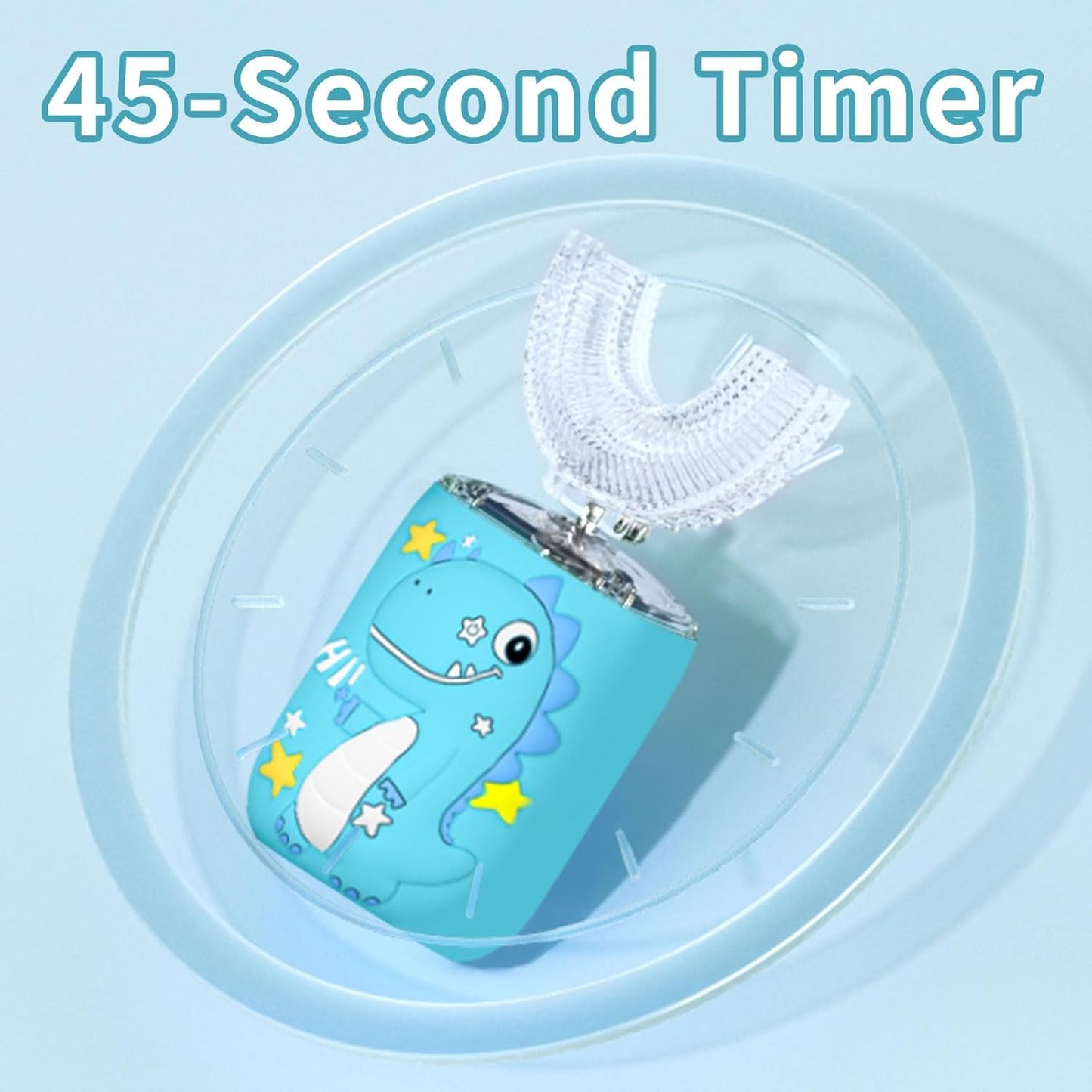 Kids Electric U Shaped Toothbrush,Kids Dinosaur Sonic Full Mouth Toothbrush with 4 Soft Brush Head Automatic 6 Cleaning Modes IPX7 Waterproof 360 Degree Cleaning - Age8-15 Blue