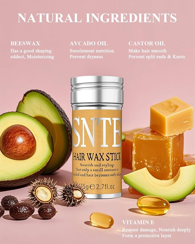 Hair Wax Stick Slick Back Hair Brush Set – Flyaway Control for Women, Kids & Men, Smooth Frizz, Defined Edges, Creates Sleek Ponytails & Buns – Styling Accessories & Stocking Stuffers for Teen Girls