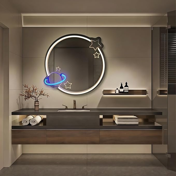 LED Mirror Neon Lights Light Up Dressing Mirror Cat/Shine Heart/Bat/Butterfly Shape Neon Mirror Sign for Modern Home Girl Room Bathroom Salon Wall Art Decor Gift For Girlfriend USB Powered