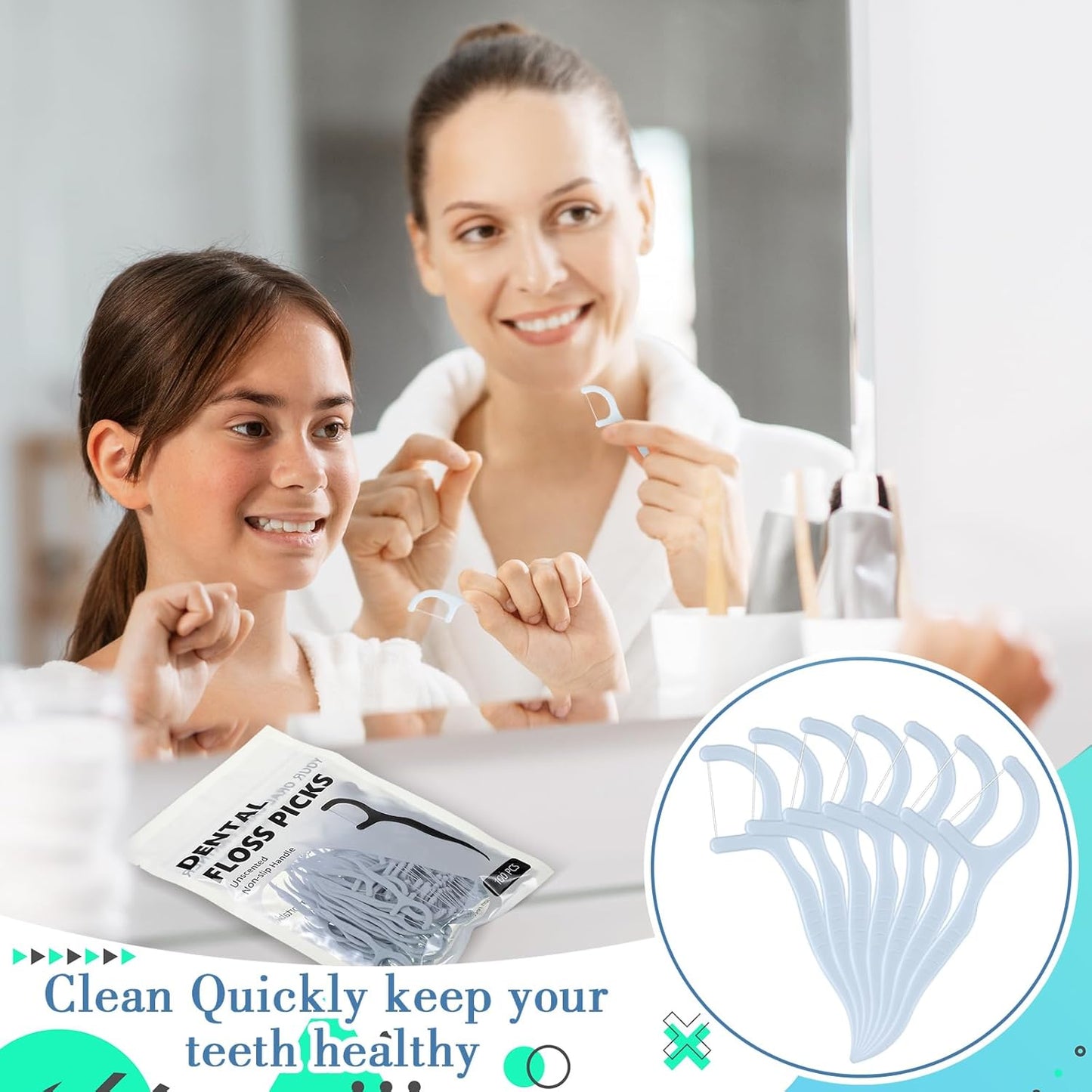 Baderke 200 Count Floss Picks Bulk Non Breakable Tooth Picks Flosser Dental Floss Sticks for Adults Teeth Cleaning Dental Flossers for Family Pack Travel(Light Blue)