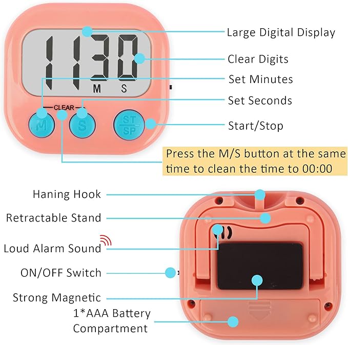 Classroom Timers for Teachers Kids Large Magnetic Digital Timer Teacher Supplies 2 Pack-Pink White