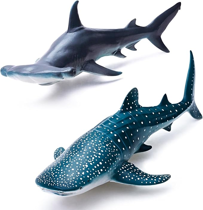Gemini&Genius Whale Shark Hammerhead Shark Toys, Sea Animal Action Figures Ocean Model Toy Set for Play or Display, Gift, Educational, Role Play, Swim, Bath and Collection