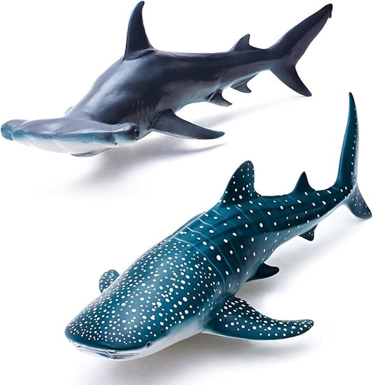 Gemini&Genius Whale Shark Hammerhead Shark Toys, Sea Animal Action Figures Ocean Model Toy Set for Play or Display, Gift, Educational, Role Play, Swim, Bath and Collection
