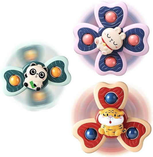 ALASOU 3PCS Suction Cup Spinner Toys for 1 Year Old Boy Girl|Spinning Top Infant Sensory Toys for Toddlers|1 2 Year Old Boy Christmas Birthday Gift|Baby Bath Toy Stocking Stuffers for Kids Ages 1-3