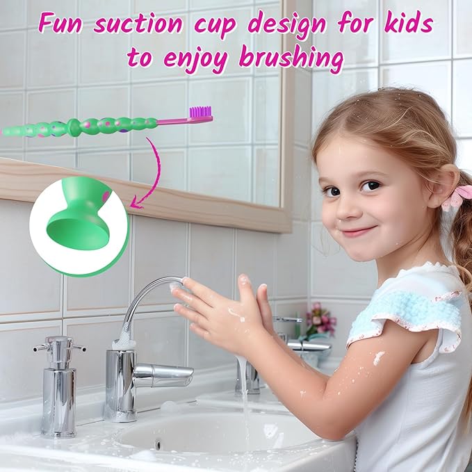Newday Kids toothbrushes 6 Pack Set Soft Bristles Fun Lovely with Suction Cup, Includes Travel Covers, Animal toothbrushes for Kids Boys & Girls, Toddlers &Children Teeth Age 3+ (Multicolor)