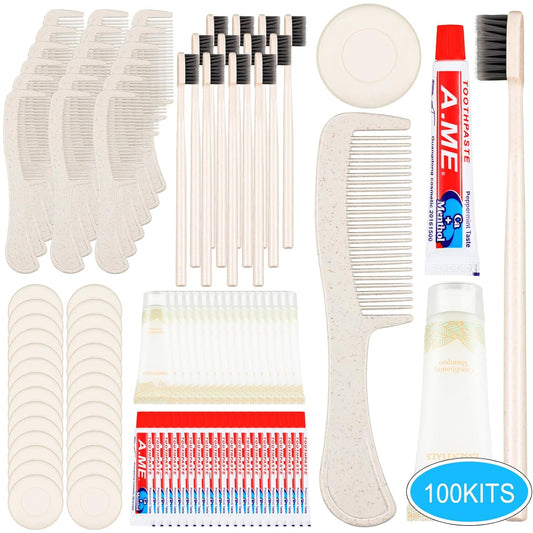 Panitay 100 Pack Travel Toiletry Kit Bulk Disposable Hygiene Kit Homeless Care Charity Supplies Include Toothbrush Toothpaste Comb Soap for Men Women Travel Homeless Charity