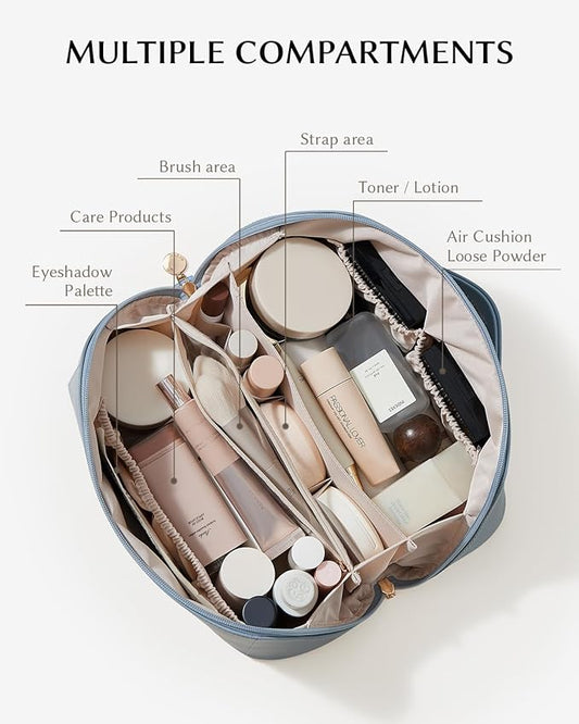 EACHY Travel Makeup Bag,Large Capacity Cosmetic Bags for Women,Waterproof Portable Pouch Open Flat Toiletry Bag Pattern Makeup Bag