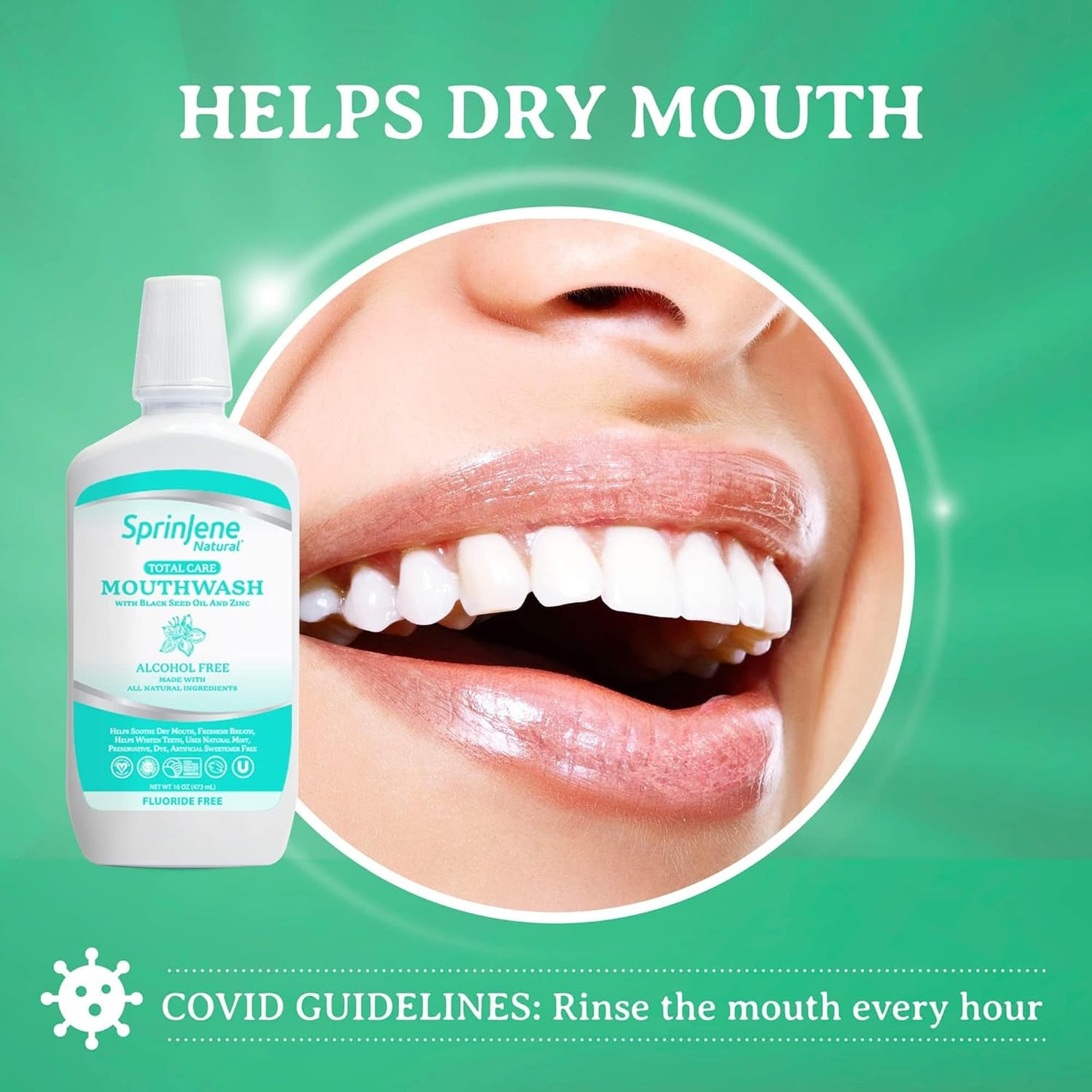 SprinJene Alcohol Free Mouthwash with Xylitol – Fluoride Free Natural Mouthwash for Dry Mouth, Whitening & Fresh Breath – Patented Black Seed Oil & Zinc Formula – Vegan & Made in The USA (2 Pack)