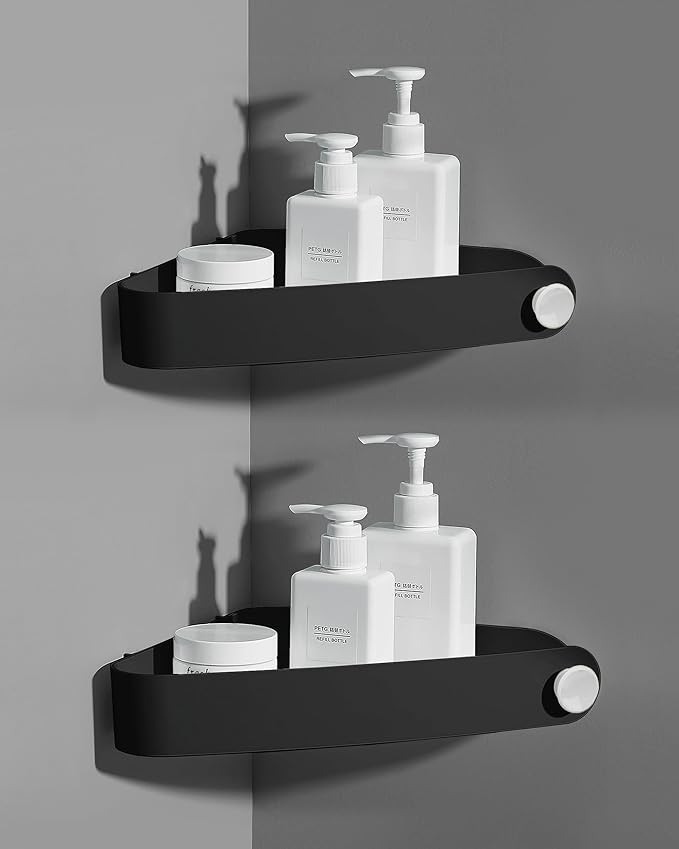 Sotfamily Shower Caddy Corner, 2 Pack Adhesive Corner Shower Shelves for Bathroom Organizers and Storage, Rust Free Plastic Rack for Bathroom Accessories & Decor, Black