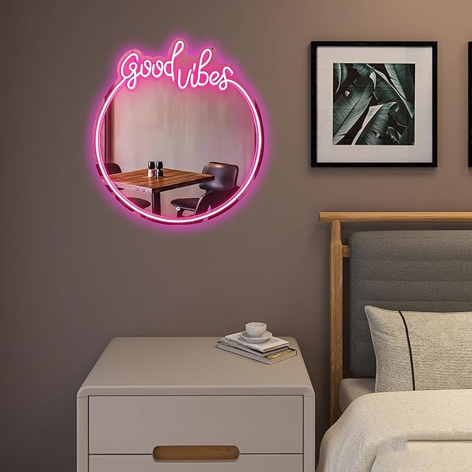 Mirror Neon Sign Neon Wall Art Sign for Wall Decor LED Neon Mirror Light Sign for Girls Room Bedroom Wedding Birthday Party