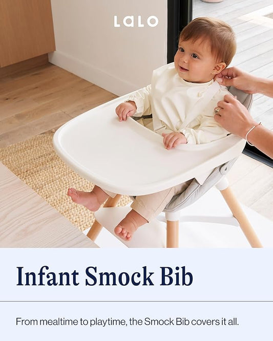 Lalo Smock Bib - Long Sleeve Bib for Infants and Toddlers - Elastic Cuffs, Large Catch-All Pocket, Waterproof Recycled Polyester - Easy to Clean for Mealtime - Fruit Print Grapefruit Infant