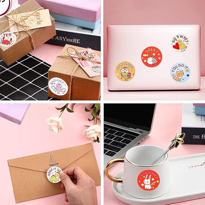 1000 PCS Cartoon Animal Stickers for Kids,Reward Stickers for Kid Teacher Classroom School Home Office (1 Inch / 2 Rolls)
