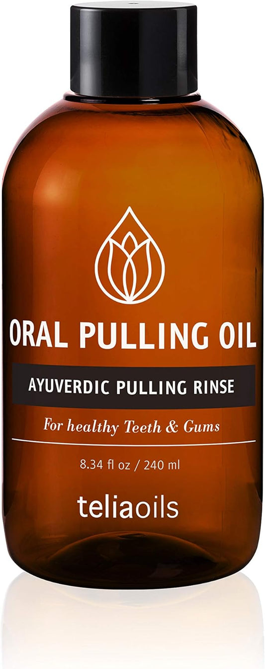 Teliaoils Coconut Pulling Oil (8.34 fl oz / 240 ml) for Mouth, Gums, Tooth – Ayurvedic Dental Mouthwash for Oral Health, Detoxification, Bad Breath – Whitens Teeth & Freshens Breath – Mint Flavor