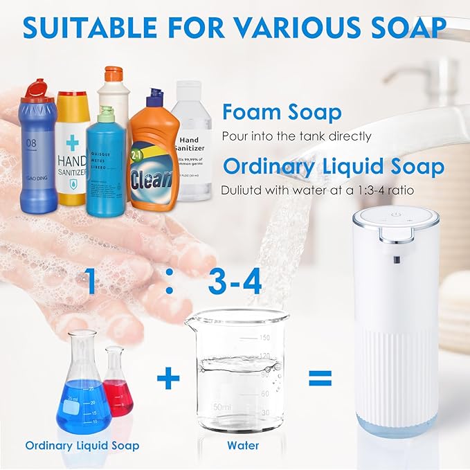 2 Pack Automatic Soap Dispenser Touchless, Rechargeable Foaming Hand Soap Dispenser, 4-Level Adjustable Foam for Bathroom Countertop, Electric (White)