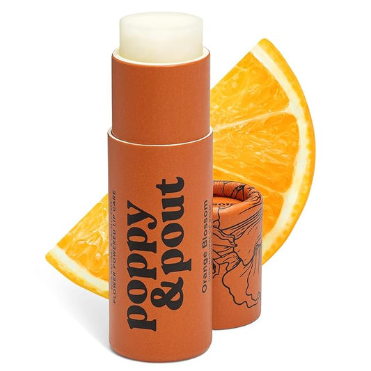 Poppy & Pout Orange Bloom Jumbo Lip Balm | All Natural Lip Balms & Moisturizers | Hydrates with Beeswax, Vitamin E, Organic Coconut Oil | Cruelty-Free | Lip Balm in Recyclable Cardboard Tube