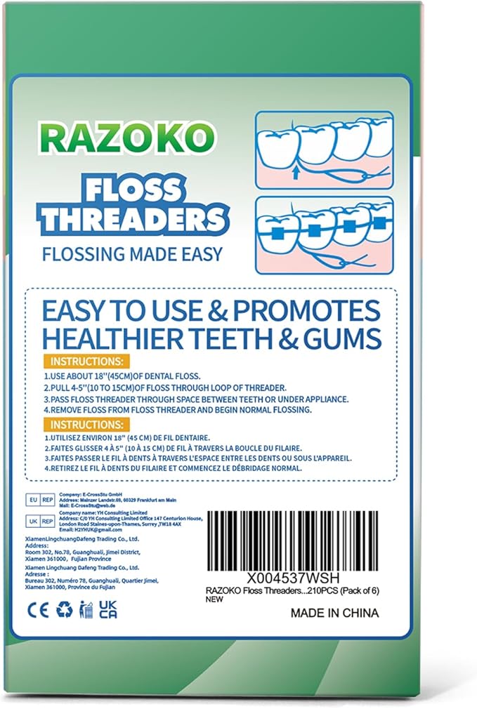 RAZOKO Floss Threaders | Dental Floss Threaders for Braces, Bridges, and Implants |210PCS (Pack of 3)