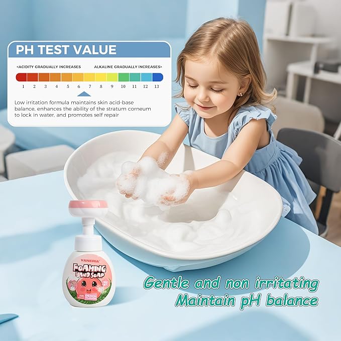 VANERIA Kids Foaming Hand Soap,Flower Stamp,Moisturizing and Gentle Hand Soap for Baby,Kids and Adults with Sensitive Skin 250ml/8.45 Fl Oz