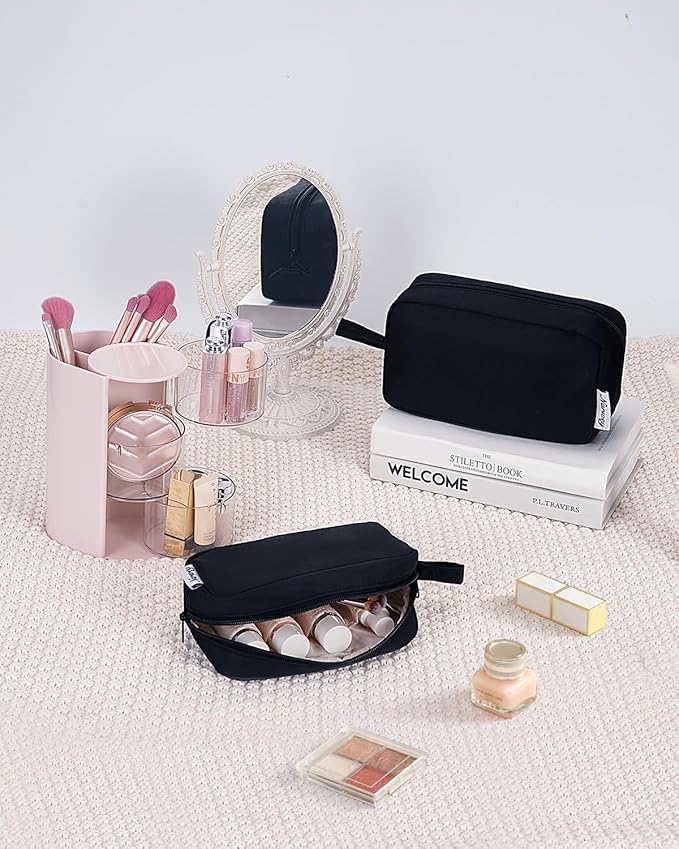 Narwey Small Makeup Bag for Purse Travel Makeup Pouch Mini Cosmetic Bag Zipper Pouch for Women (Black, Small)