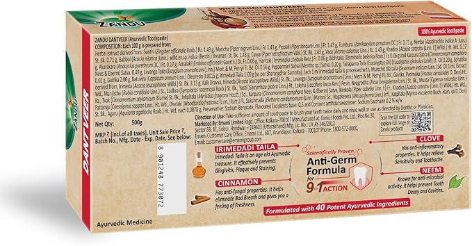 Zandu Dantveer, 500g, Fights 9 Dental Problems, with Irimedadi Oil, Advanced Ayurvedic Toothpaste, Scientifically Proven Formula