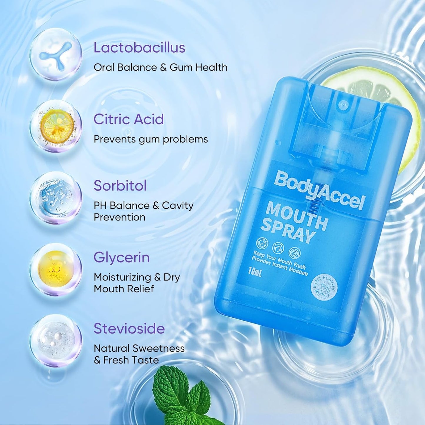 BodyAccel Dry Mouth Spray, Breath Spray for Bad Breath, Portable Mint Mouth Spray Fresh Breath in 3 Seconds 2 Pack (0.7oz)