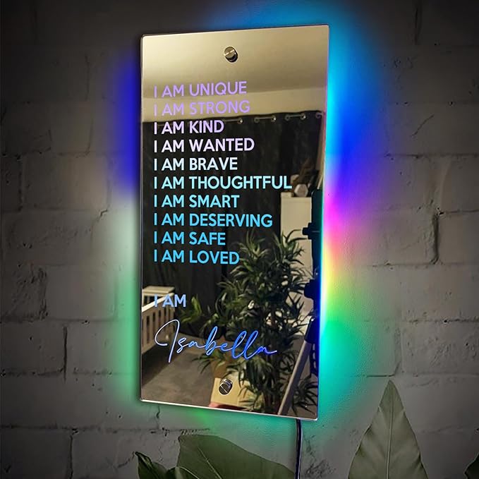 Personalised Name Affirmation Mirror Neon Sign, Custom Acrylic Positive Affirmations Wall for Kids Affirmations Hanging, Men Women Kids Inspirational Inspirational Positive Quotes Sayings Wall Decor