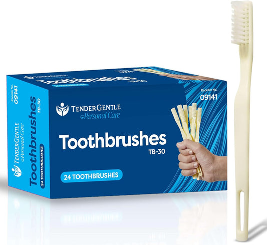 Medium Soft Toothbrushes for Adults and Kids - Box of 24 Yellow Tooth Brushes - Individually Wrapped