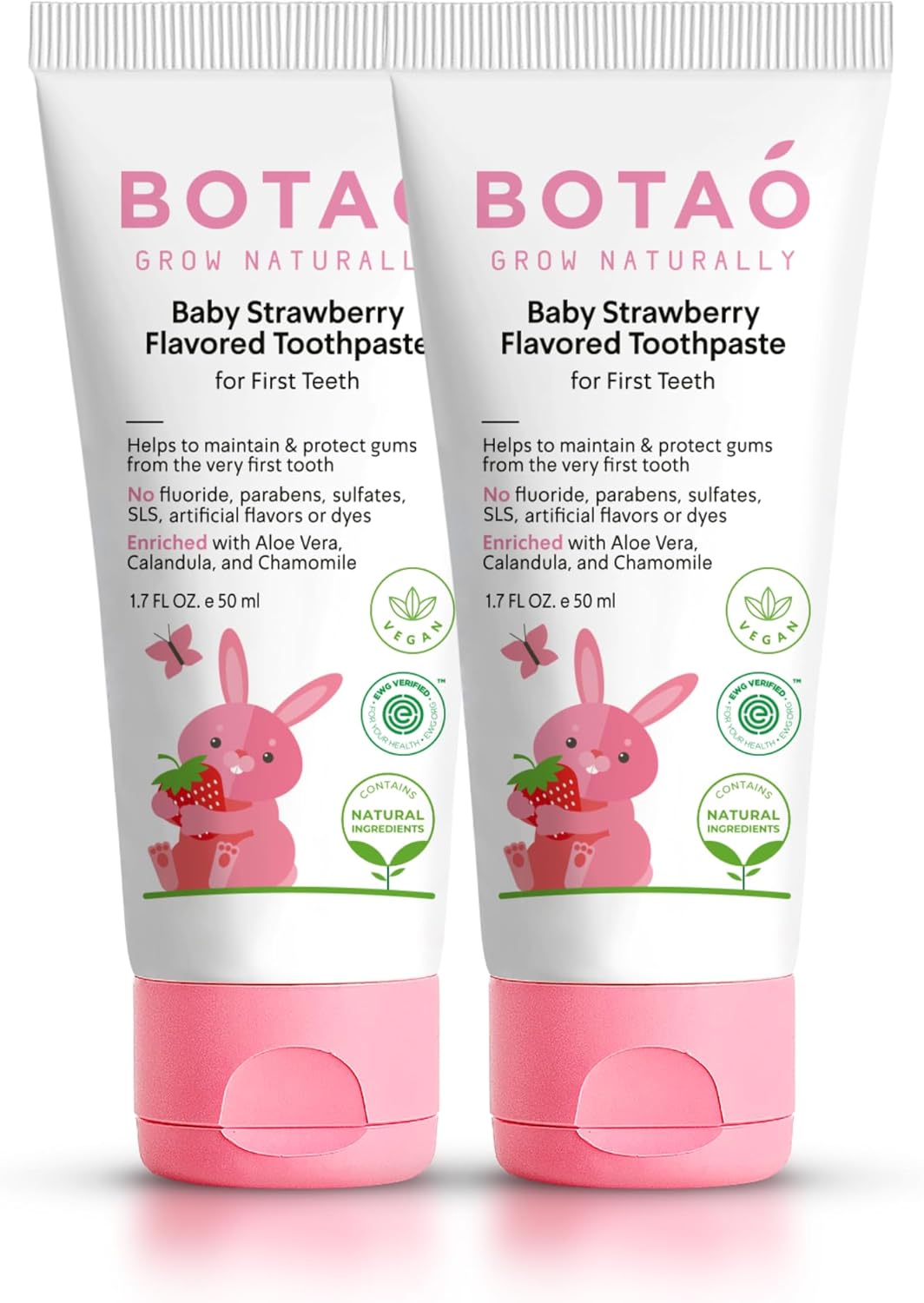 Fluoride Free Toddler Toothpaste | Strawberry Flavored - Training Toothpaste for Toddlers | EWG Verified, Vegan, SLS Free, Safe to Swallow, Aloe Vera (2Pack)