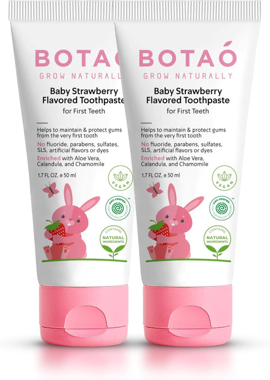 Fluoride Free Toddler Toothpaste | Strawberry Flavored - Training Toothpaste for Toddlers | EWG Verified, Vegan, SLS Free, Safe to Swallow, Aloe Vera (2Pack)