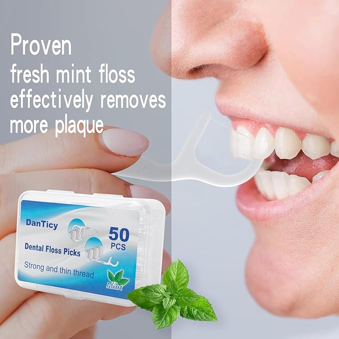 Extra Strong Dental Floss Picks | Professional Clean Flosser Picks | Toothpicks for Adults | Easy Grip Handle | Fresh Mint, 50 Count 4 Pack
