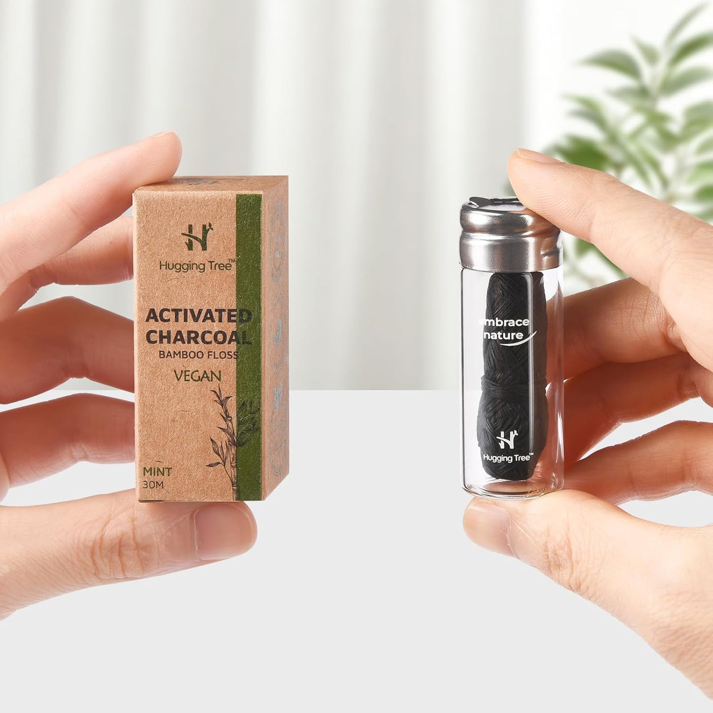 Charcoal Dental Floss with Refillable Glass Dispenser | PFAS Free Dental Floss | Mint (33 Yards)