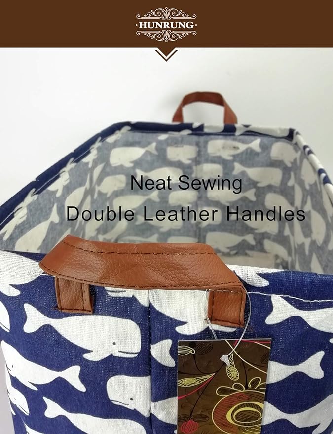 HUNRUNG Rectangle Storage Basket Cute Canvas Organizer Bin for Pet/Children Toys, Books, Clothes Perfect for Rooms/Playroom(whale)