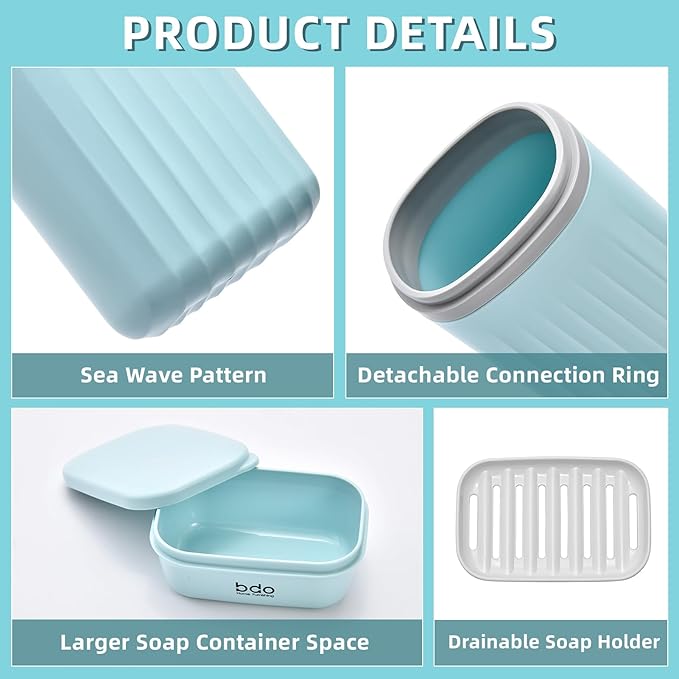 VITVITI Toothbrush Travel Case, Portable Travel Soap Container Leakproof Dish Tray, 7.88 inch Toothpaste Toothbrush Holders with Cover for Trip/Bathroom/Camping(Blue)