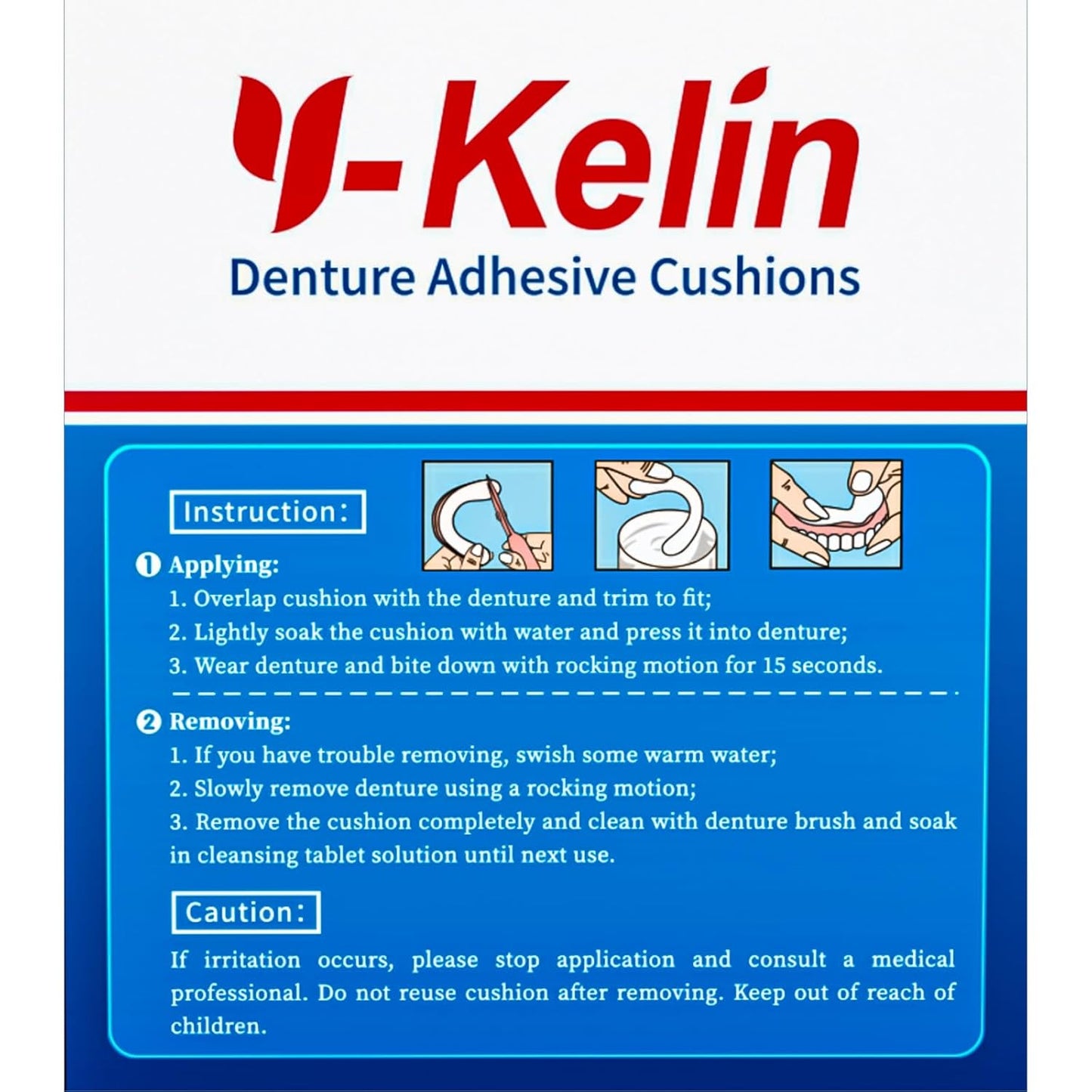 Y-Kelin Lower Denture Adhesive Cushions, Adhesive-Free Denture Pads for Sore Gums, 30 Strips