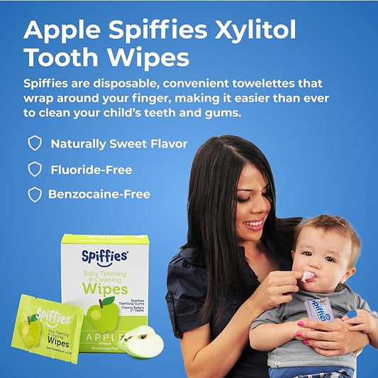 Baby Teeth Wipes - Apple Flavor, Xylitol-Enriched Baby Gum Cleaner & Dental Wipes for Teething Relief and Teeth Cleaning - Safe for Infants & Toddlers, 20 Count (Pack of 3)