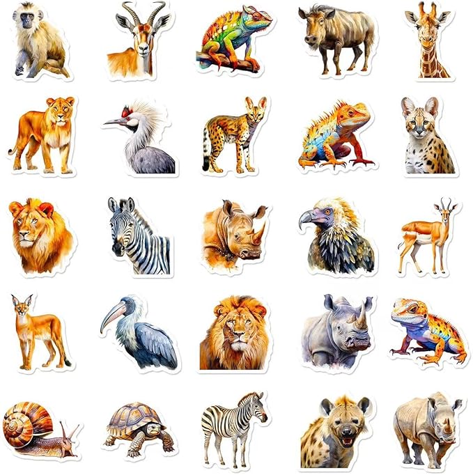 50 Pcs Cute Animal Stickers Bulk.Zoo Animal Stickers Packs for Kids,Adults Teens,Girls,Wild Africa Sticker for Water Bottles Laptop, Phone Etc