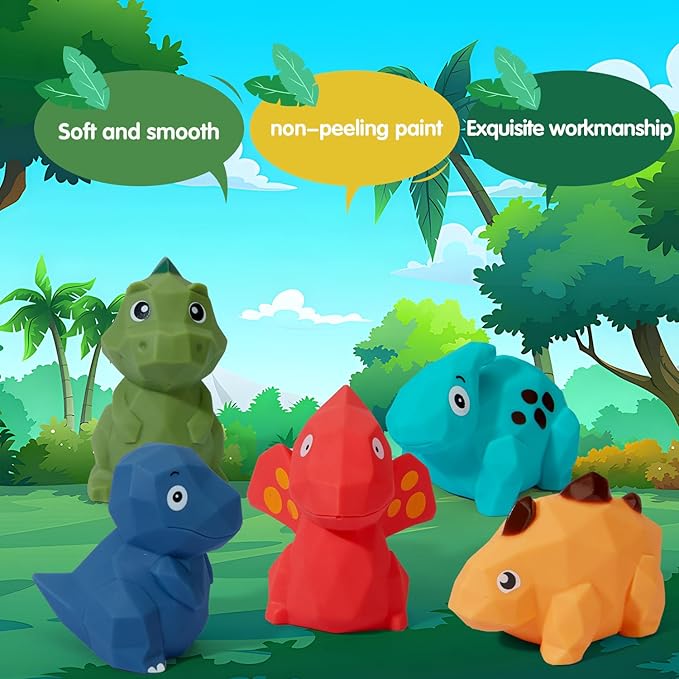 Bath Toys, Dinosaur 9 Pack | Safe and Mold-Free Bath Toys for Babies 6-12M & Kids Ages 1-3 | Sealed, No Hole Bath Toy | Soft, Squeezable & Float on Water | Easy-Grip Baby & Toddler Bath Toy Set
