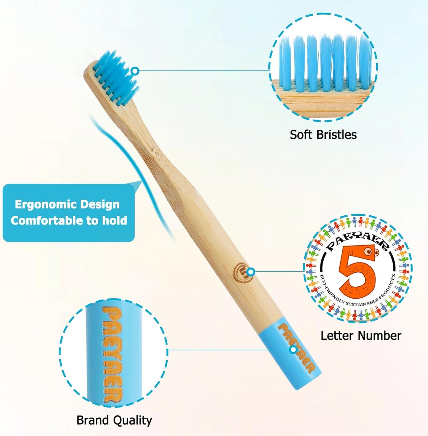 New Kids Bamboo Toothbrushes - 6 Pack, Organic Soft Bristle Toothbrush for Kids, Biodegradable Children's Toothbrushes (Toddler Toothbrush Ages 3-12, Multicolor)