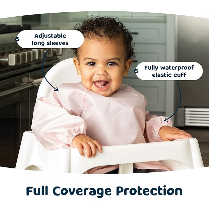 Tiny Twinkle Long Sleeve Bib for Babies & Toddlers – 2 Pack Waterproof Smock Bibs for Eating – Machine Washable & Mess-Proof, Baby Feeding Essential & Shower Must-Have (Rose Burgundy,2-4Y)