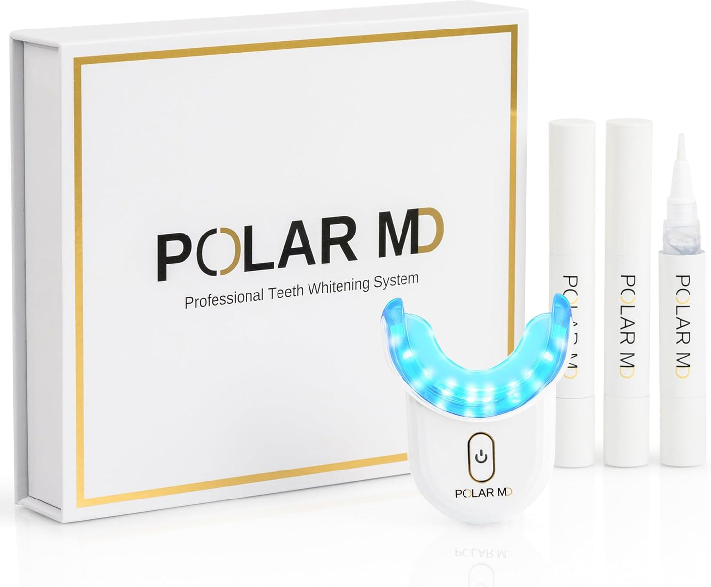 Polar MD Teeth Whitening Kit, Professional Teeth Whitener Gel Pens, 1YR. Supply, Compare to Whitening Strips. Powerful 32 LED Wireless Activating Light.