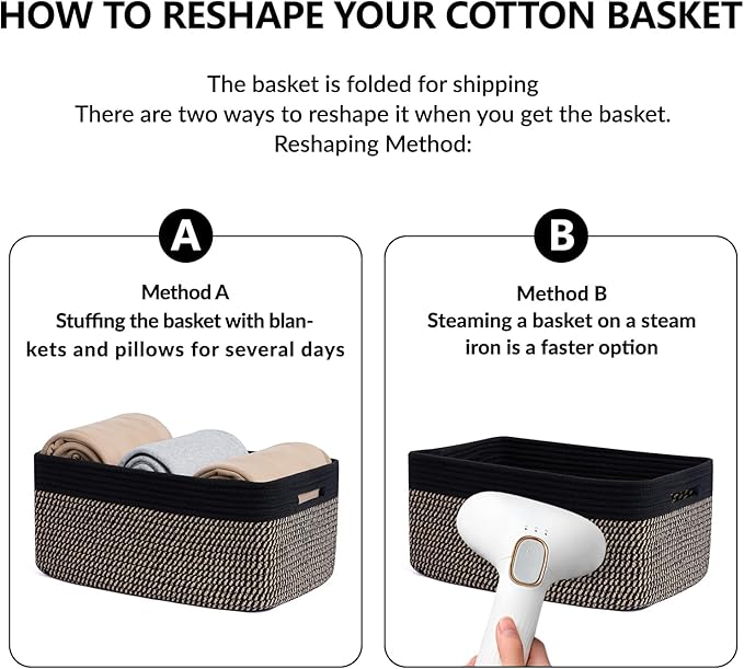 Large Storage Baskets for Shelves, Closet Organizers Bins for Clothes Blanket Towels, Baby Nursery, Toy Baskets Box, Woven Rope Baskets, 17 x 13 x 7.5”, 3 Packs Woven Brown