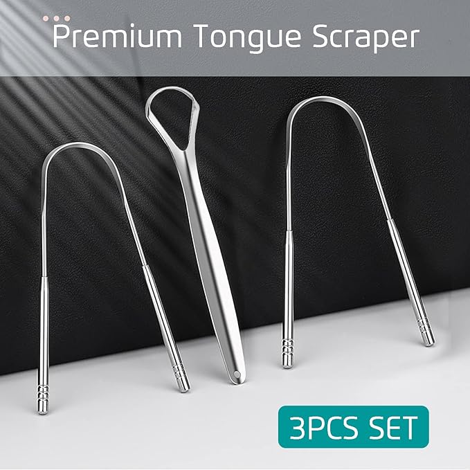 Premium Tongue Scraper, 3PCS Tongue Scraper, Stainless Steel Tongue Scrapers, Tounge Scraper Cleaner, Professional Tongue Brush,Tongue Coating Remover, Oral Care
