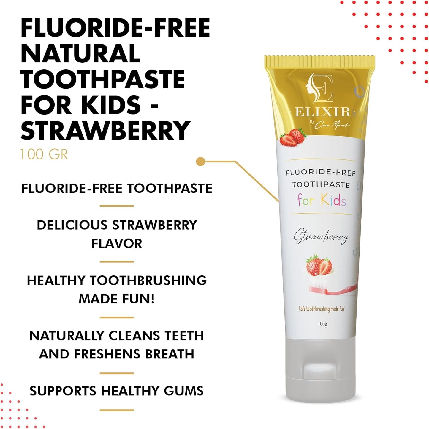 Elixir by Cocó March Fluoride Free Brightening Natural Toothpaste Strawberry Kids 5.3 Oz (100g)