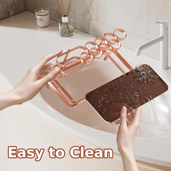 Electric Toothbrush Holder for Bathroom Countertop 5 Metal Slots Toothpaste Razor Mouthwash Organizer, Rose Gold