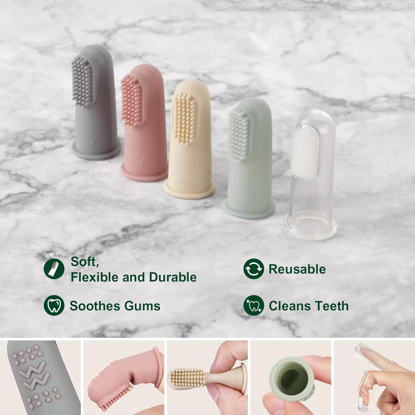 haakaa Silicone Baby Finger Toothbrush, Oral Care for Infants&Babies&Toddlers&Kids, Soft Food Grade Silicone, 0 Months+, 2 Pack, Blush