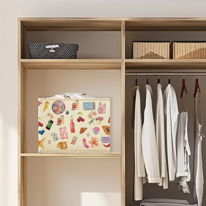 Preppy Y2K Aesthetic Storage Basket Bins With Handles for Girls Kids, Preppy Y2K Aesthetic Foldable Organizer Basket Toybox for Girls Room Nursery Bedroom Bathroom Clothes Toys Books