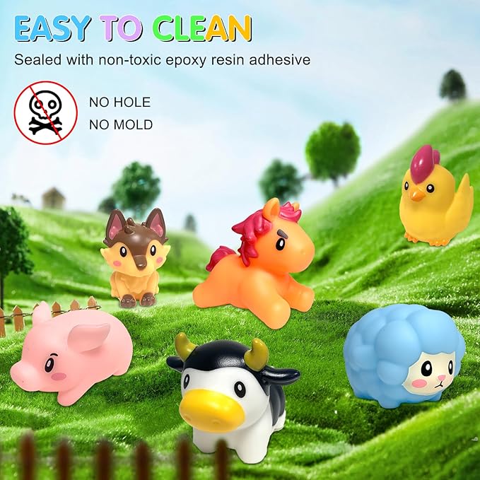 No Hole Mold Free Bath Toys for Toddlers 1-3, Animal Water Toys for 6-12 Months Infants with Storage Bag, Soft Squeezable Water Toys for Babies and Toddlers, for Pool, Bathtub, Beach, Tub